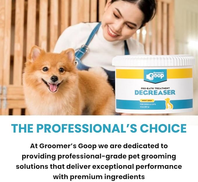 Groomer’s Goop Pre-Bath Pet Degreaser Treatment - Professional Strength Formula Removes Tough Oil & Grime from Dog & Cat Coats, Conditions Skin, Dye-Free - 14 oz Can