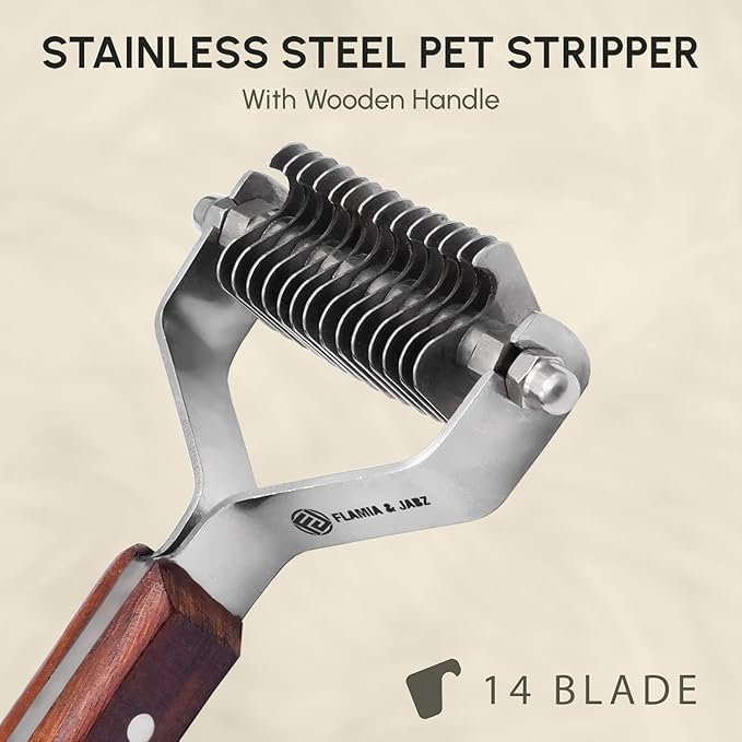 Flamia & Jabz Undercoat Rake for Dogs & Cats, Dematting Grooming Stripper Tool (14 Blades)