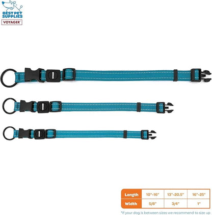 Best Pet Supplies Reflective Dog Collar with Adjustable Length, Heavy-Duty Buckle, and Strong Leash D-Ring, Training, Walking, Jogging Accessory for Small, Medium, and Large Breeds - Turquoise, S