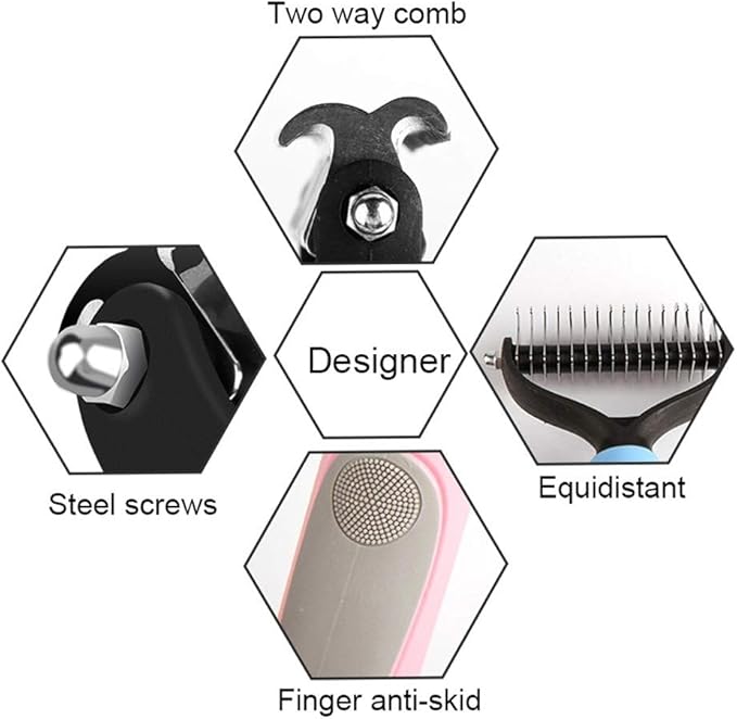 Dematting Tool for Dogs &Cats, Pet Grooming Undercoat Rake with Two-Side,Professional Stainless Steel Demat Comb Removes Loose Undercoat, Mats, Tangles and Knots Blue