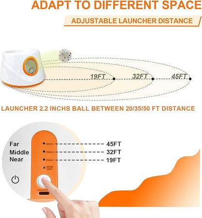 Compact Automatic Ball Launcher for Dogs with Random Mode, 3 Settings to 45FT, Rechargeable Small Dog Ball Thrower with 4 ETPU Tennis Balls for Small Medium Breeds