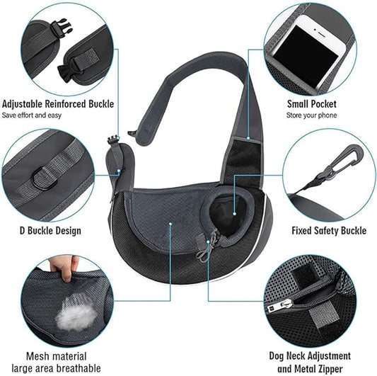 Pet Sling Carrier Bag Dog Cat Hand-Free Sling Carrier Shoulder Bag Breathable Mesh Pet Puppy Travel Bag Adjustable Shoulder Strap Pet Tote Bag Handbag for Small Dog Cat Puppy Outdoor Walking Travel