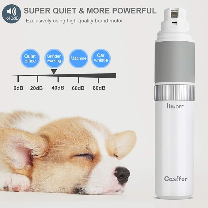 Dog Nail Grinder and Clippers Quiet with 10h Working Time Professional Pet Nail Trimmer Stepless Speed Regulation Pet Nail Grinder Electric Nail File for Large Medium Small Dogs and Cats…