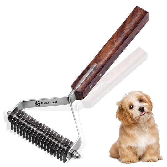 Flamia & Jabz Undercoat Rake for Dogs & Cats, Dematting Grooming Stripper Tool (18 Blades)