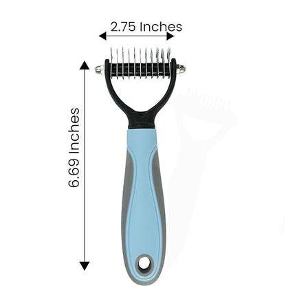 Pet Grooming Brush - Shedding Comb & Dematting Tool for Dogs & Cats, Extra Wide Undercoat Rake for Dog Grooming, Blue
