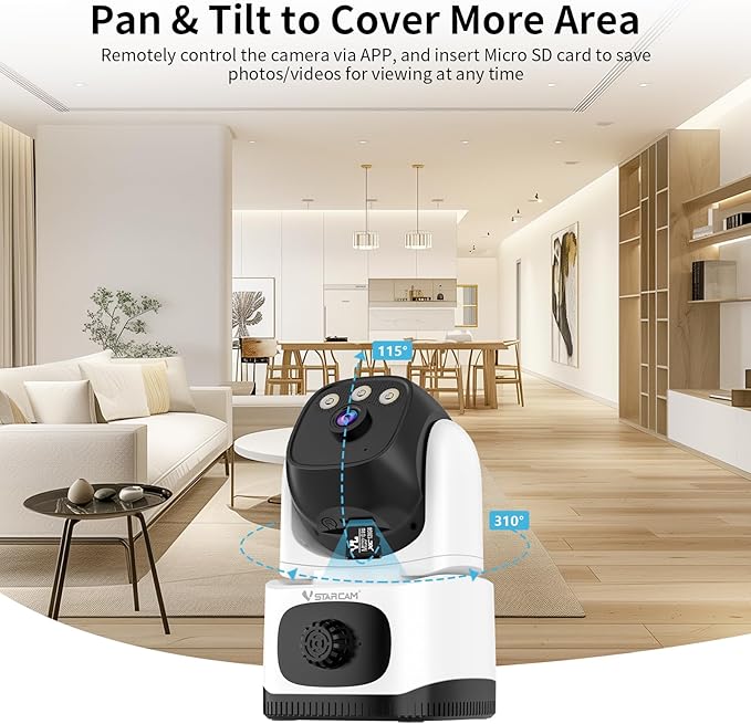 VSTARCAM Indoor Security Camera with Smoke Detection, 2K UHD Smoke Detector Camera, Motion Detection, Auto Tracking, Color Night Vision, 2-Way Audio, Cloud & SD Card Storage(up to 256GB)
