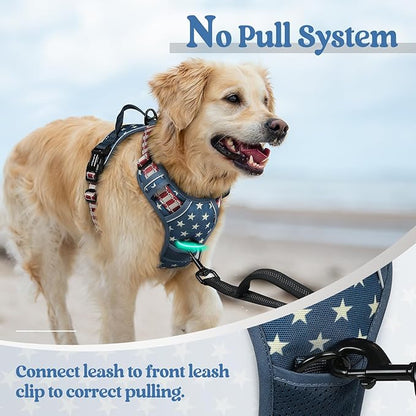 rabbitgoo Dog Harness No Pull with 2 Leash Clips, Adjustable Soft Padded, Reflective Oxford No Choke Pet Vest with Easy Control Handle for Large Dogs, Blue Star, XL