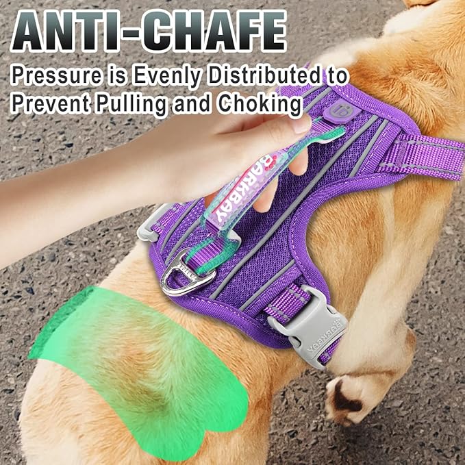 BARKBAY No Pull Dog Harness Large Reflective Dog Harness with Front Clip and Easy Control Handle for Walking Training Running with ID tag Pocket(Purple,XL)