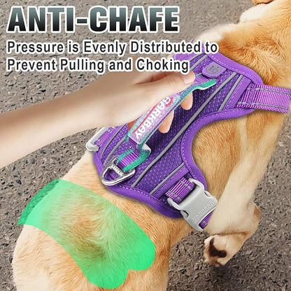 BARKBAY No Pull Dog Harness Large Reflective Dog Harness with Front Clip and Easy Control Handle for Walking Training Running with ID tag Pocket(Purple,XL)