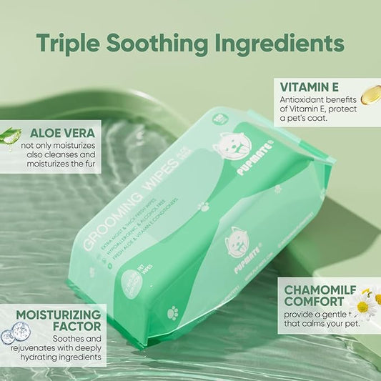Natural Pet Grooming Wipes, 100 Fresh Counts, Extra Moist & Thick for Dogs & Cats, Puppies & Kittens