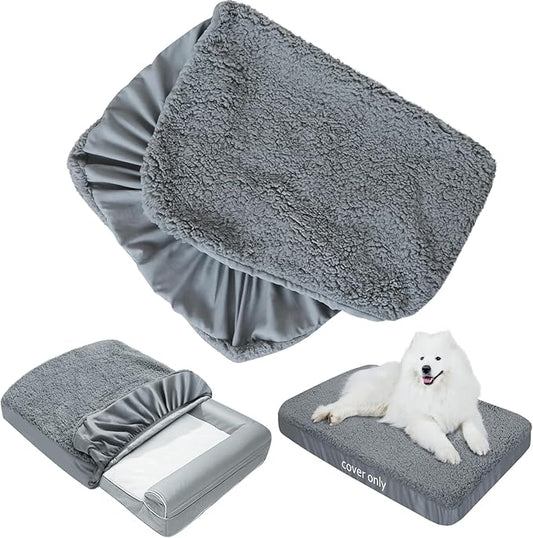 Dog Bed Covers 2 Pack Soft Plush Replacement Washable, Waterproof Dog Bed Liner Grey, Dog Mattress Cover, Pet Bed Cover 36x27 Inches, for Dog/Cat, Cover Only