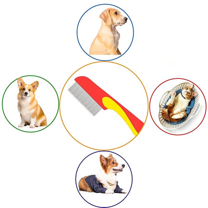 Comb with Rubber Handle for Dogs & Cats, Fine Tooth Dog Comb for Grooming