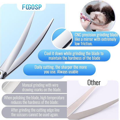 Professional Left Handed Curved Dog Grooming Scissors with Sharper Self Grinding lightweight and finely trimmed split structure 6.5'' Japan VG10 63HRC for small dogs cat pet(Purple)