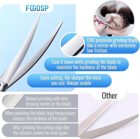 Professional Curved Dog Grooming Scissors with Sharper Self Grinding lightweight and finely trimmed split structure 6.5'' Japan VG10 63HRC for small dogs cat pet(Pink&Gray)