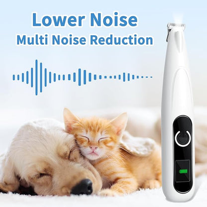Upgraded Dog Paw Trimmer with LED Light, Low Noise Cat Clipper for Grooming, 18mm Widen Blade Digital Display Pet Paw Trimmer for Paws, Ears, Face, Waterproof Rechargeable Paws Clipper for Dog Cat