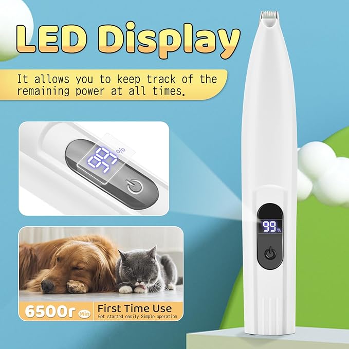 Dog Paw Trimmer with LCD Display, for Dogs Hair for Dogs, Electric Dog ，Cat Paw for Grooming (White)