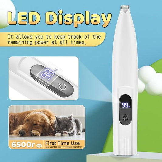 Dog Paw Trimmer with LCD Display, for Dogs Hair for Dogs, Electric Dog ，Cat Paw for Grooming (White)