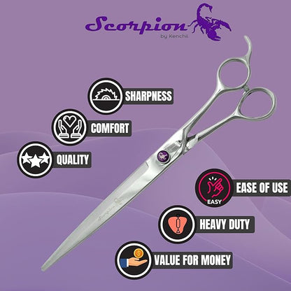 Kenchii Scorpion 9 Inch, Straight Grooming Scissors for Dogs and Pets - Premium Steel Scissors for Dog Grooming - Dog Shears Pet Grooming Accessories - Pet Hair Trimming Scissor