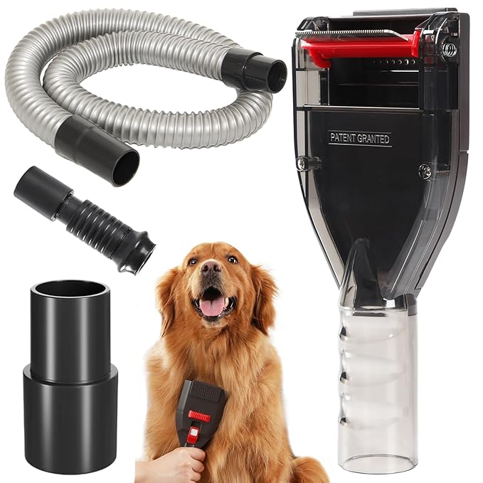 Upgrade Dog Hair Vacuum Attachment for Most Vacuum Cleaners, Pet Shedding Grooming Brush Tool Kit as Undercoat Deshedding Groomer with Long Extension Hose Adapters (Universal 1-1/4" to 1-3/4")