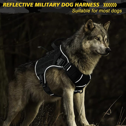 WINGOIN Black Tactical Dog Harness for Large Dogs, Heavy Duty No Pull Dog Harness with Handle, Adjustable Reflective Military K9 Big Pet Vest for Husky, Doberman, Walking, Training, Hunting (XL)