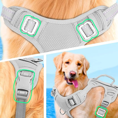 BARKBAY No Pull Dog Harness Large Reflective Dog Harness with Front Clip and Easy Control Handle for Walking Training Running with ID tag Pocket(Grey,S)