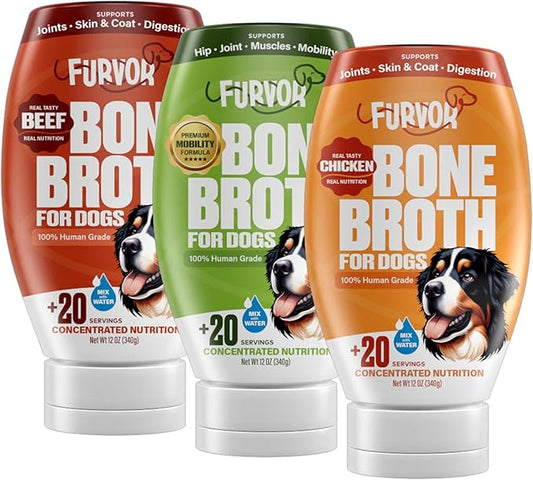 Beef, Chicken & Mobility Dog Food Topper Bundle - Supports Digestion, Healthy Skin & Coat, Immune System, Hip & Joint Support for Dogs, Collagen, Human Grade, Made in USA, 12 oz 3-Pack