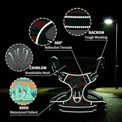 Timos No Pull Dog Harness,No Choke Front Clip Dog Reflective Harness,Adjustable Soft Padded Pet Vest with Easy Control Handle for Large Dogs,Wilderness,L