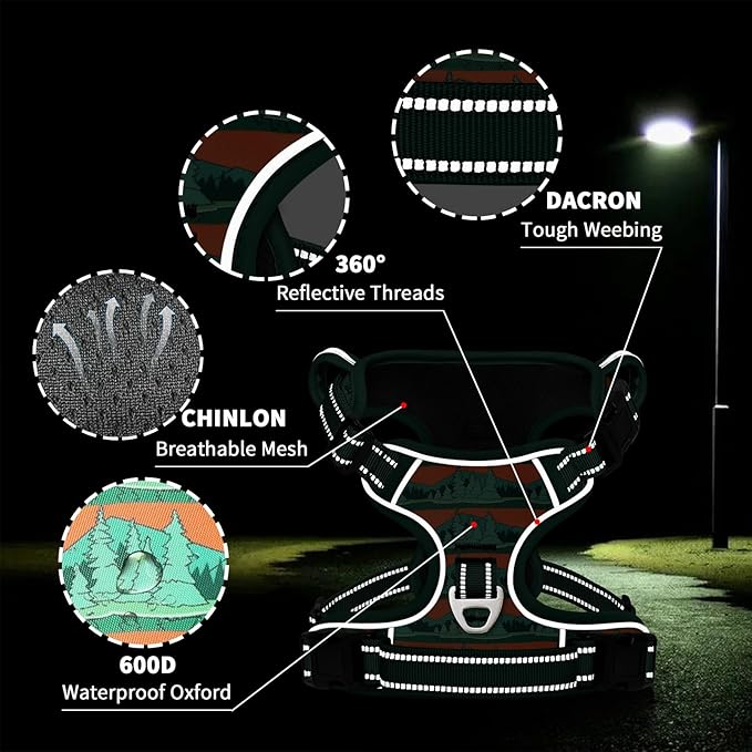 Timos No Pull Dog Harness,No Choke Front Clip Dog Reflective Harness,Adjustable Soft Padded Pet Vest with Easy Control Handle for Small Dogs,Wilderness,S