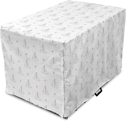 Lunarable Sail Boat Dog Crate Cover, Heart Patterned Sail with Anchor Ships Transportation Nautical, Easy to Use Pet Kennel Cover for Medium Large Dogs, 42 Inch, Blush Black White