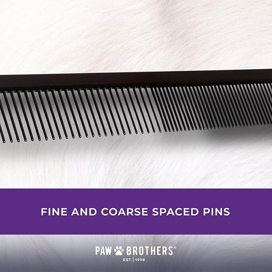 Ryan's Pet Supplies Paw Brothers Greyhound Style Comb for Dogs, Professional Grade Grooming Tool, Remove Knots and Tangles, True Teflon, Fine/Coarse, Ergonomic Handle, 7.5in