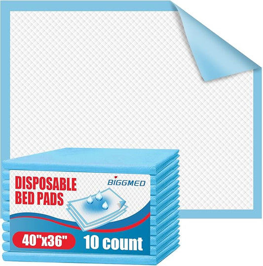 Tear-Resistant Incontinence Bed Pads 40'' x 36'' 125 Gram Heavy Duty Disposable Underpads Chucks Pads for Adults, Kids & Elderly | Protection Pads for Bed, Sofa, and Chair (10 Count)