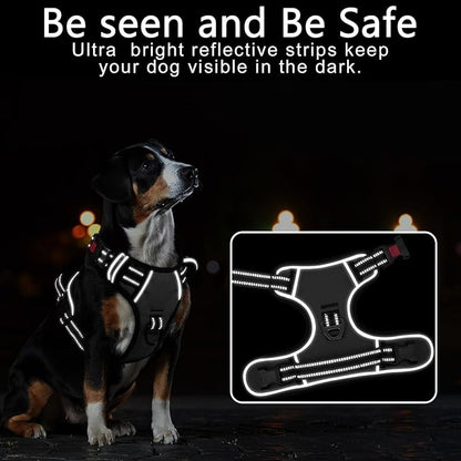 Timos Dog Harness Large Sized, No Pull with Neck Lockable Snap,No Choke Front Clip Dog Reflective Harness,Adjustable Metal Rings 3 Buckles,Easy Control Handle for Large Dogs Gray XL