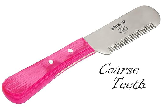 Bee Dog Grooming Coat Stripping Knife Stripper Trimmer Tool Wooden Handle Knives Set of 3 With Stainless Steel Blade Non-Slip Tools for Dogs - Right Handed (PINK)
