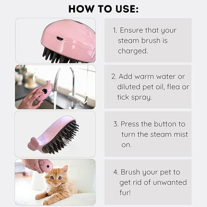 Self-Cleaning Deshedding Brush with Steam for Pet Grooming - Silicone Whale Design for Cats and Dogs (Light Pink)