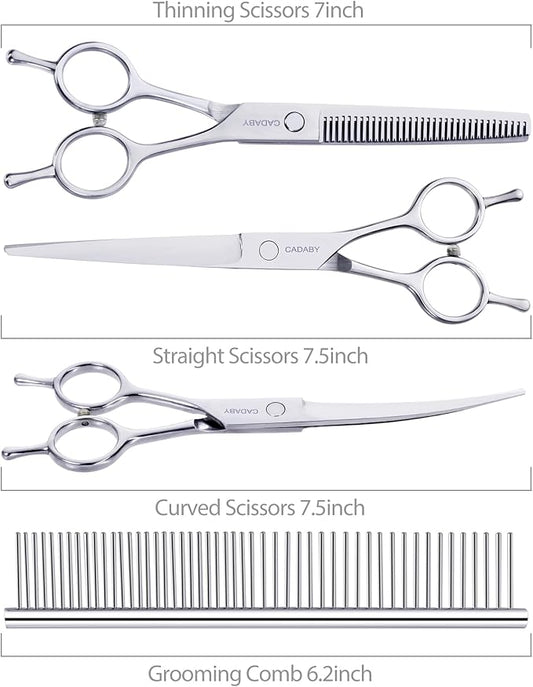 Professional Dog Grooming Scissors, 5 in 1 Kit, 4CR Stainless Steel, Silver, Suitable for Both Hands