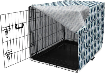 Lunarable Chevron Dog Crate Cover, Stripes Zigzags and Other Geometrical Shapes Pastel Colored Pattern, Easy to Use Pet Kennel Cover for Medium Large Dogs, 48 Inch, Mint Navy Blue Pale Blue