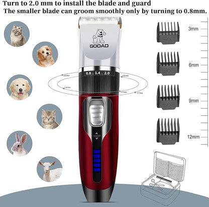 Dog Clippers Grooming Kit and Paw Trimmer,Cordless,Low Noise, Electric Quiet,Rechargeable, Dog Trimmer Grooming, Pet Hair Clippers for Thick Coats,Shaver for Small and Large Dogs Cats(Red)