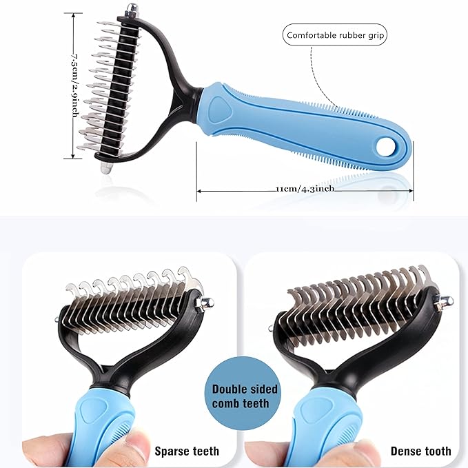 Long Tooth Undercoat Rake, Deshedding Tool Set - Pet Grooming Brushes for Middle to Large Dogs, Cats, Horses - Dematting Comb for German Shepherds, Huskies, Long-Haired Breeds