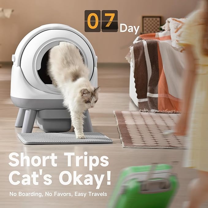 Self Cleaning Litter Box for Multiple Cats, G1 Automatic Cat Litter Box, Self-Cleaning Robot with Smart APP Control and Health Monitoring, Includes 2 Roll Trash Bag and Litter Mat, White