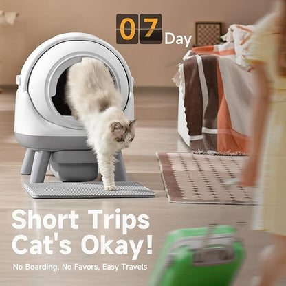 Self Cleaning Litter Box for Multiple Cats, G1 Automatic Cat Litter Box, Self-Cleaning Robot with Smart APP Control and Health Monitoring, Includes 2 Roll Trash Bag and Litter Mat, White