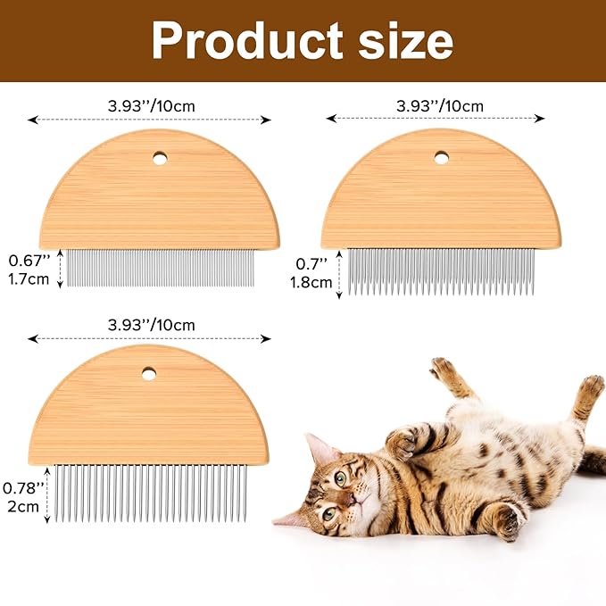 Flea Comb for Cats 3 Pcs, Wooden Cat Comb Pet Comb with Rounded-Tip Teeth Tangles and Loose Fur, Grooming Comb Tool for Cats,Dogs and Rabbits Tangled Hair