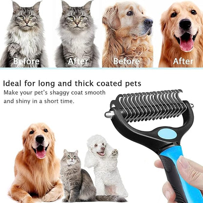 Dematting Comb for Dogs & Cats with Stainless Steel Rake Comb, Double Sided Pet Grooming Tools, Furever Brush, Cat Dematting Tool, Undercoat Rake for Small, Medium & Large Hairs Coat
