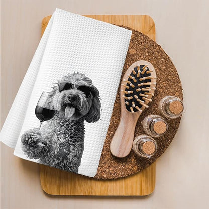 Wine Cavapoo Kitchen Towels, Cavapoo Gifts for Women Dish Towels for Kitchen Drying, Dog Lover Mom Gifts for Women Hand Towels for Bathroom, 16x24 Inch