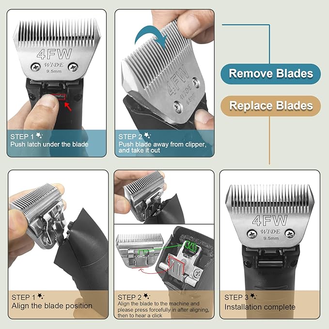 Pet Dog Grooming Detachable Wide Blades Kit,Compatible with Andis,Oster A5,Wahl KM10 Clippers,Cut Length 1/50"(0.5mm) to 1/4" (6.3mm),30W+10W+7FW+5FW