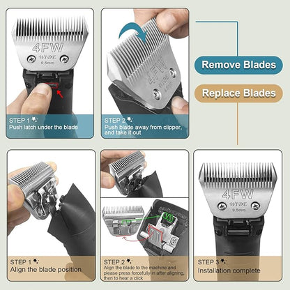 Pet Dog Grooming Detachable Wide Blades Kit,Compatible with Andis,Oster A5,Wahl KM10 Clippers,Cut Length 1/50"(0.5mm) to 1/4" (6.3mm),30W+10W+7FW+5FW