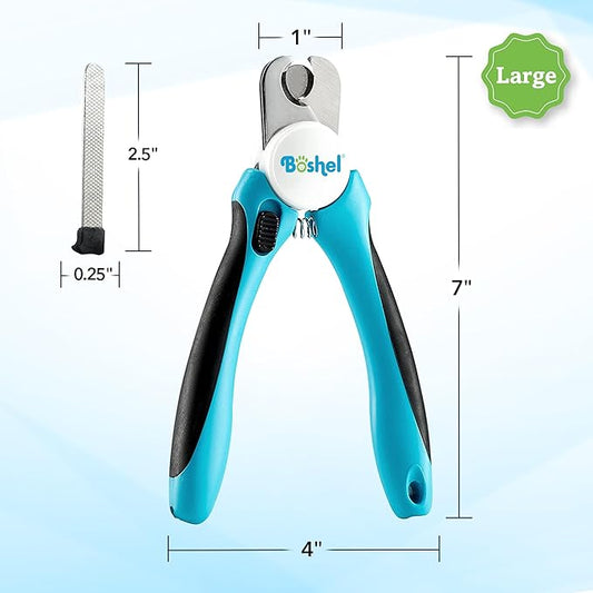 Dog Nail Clippers and Trimmer by Boshel - with Safety Guard to Avoid Over-Cutting Nails & Free Nail File - Razor Sharp Blades - Sturdy Non Slip Handles - for Safe, Professional at Home Grooming