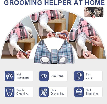 BEAUTYZOO Dog Grooming Hammock, Small Dog Sling for Nail Trimming, Dog Hanging Harness for Claw Care with Thick Fabric Neck Support Wide Strap Restraint Cat Grooming Hammock, Blue XS