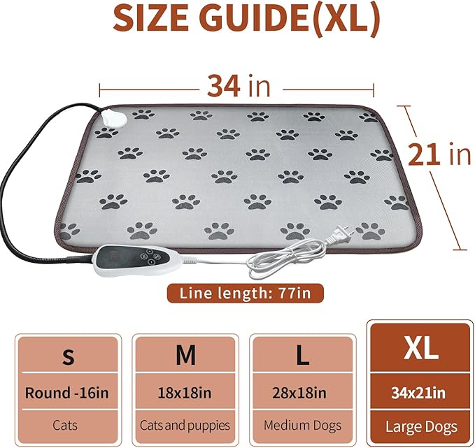 Large Dog Heating Pad 34x21in Waterproof Pet Heating Pad for Dogs Smart Thermostat Switch, Whelping Supplies Heated Dog Bed,Adding Wire Rope Wires Puppy Heating Pad Mat-Whelping Box for Dogs