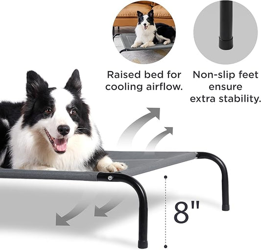 Bedsure Small Elevated Cooling Outdoor Dog Bed - Raised Dog Cots Beds for Small Dogs, Portable Indoor & Outdoor Pet Hammock Bed with Skid-Resistant Feet, Frame with Breathable Mesh, Grey, 35 inches