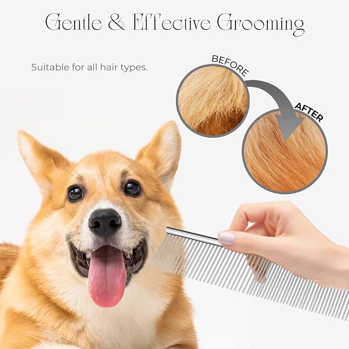 Flexzion Pet Grooming Comb Stainless Steel Cats Dogs Puppy Medium Animals Fur Trimmer Brush Accessory Tool With Smooth Teeth Needle Durable Lightweight -40Mm 1 Medium (40mm)